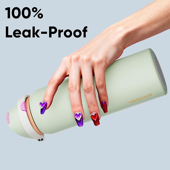 Insulated Water Bottle with Straw - Encool Stainless Steel Water Bottle with Push Button Lid, Leak-Proof & BPA-Free, Keeps Cold for 24 Hours for Sports, Travel, Gym (40 oz, Geyser Green) ENCOOL
