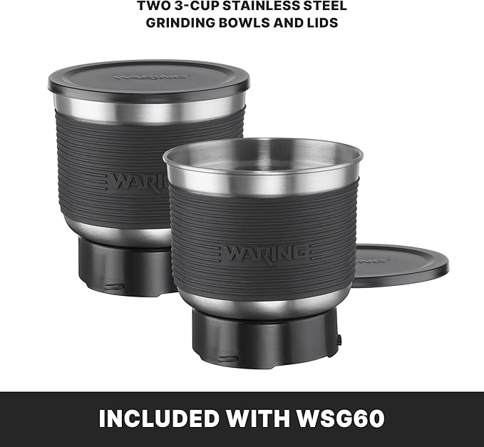 Waring Commercial WSG60 3 Cup Spice Grinder, 1 HP Motor, 20,000 RPM's, Pulse Actuation, Includes 2 stainless steel grinding-bowls-120V, 175W, 5-15 Phase Plug, 0.9 cu. ft. - Bloomnest