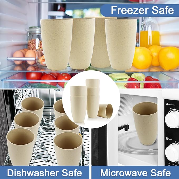 Wheat Straw Cups 20 OZ Large Capacity Set of 6, Unbreakable Drinking Cups Reusable, Alternative to Plastic CupSet, Dishwasher Safe Cups for Kitchen Water Tumblers (Beige) - Bloomnest