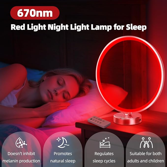 Red Light Therapy Night Light Lamp for Sleep 670nm Red Nightlight Desk Lamp with Multi-Color and Brightness Options Remote Control,Deep Relaxation and Improve Sleeping for Adults Kids (Silver) - Bloomnest