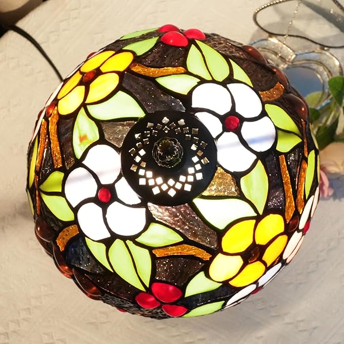 Tiffany Lamp Bedside Table Lamp-Nightstand,Stained Glass Lamp for Bedroom Dorm Living Kitchen, Aesthetic Cute Home Decor Gift (8-inch Grape Flower) - Bloomnest