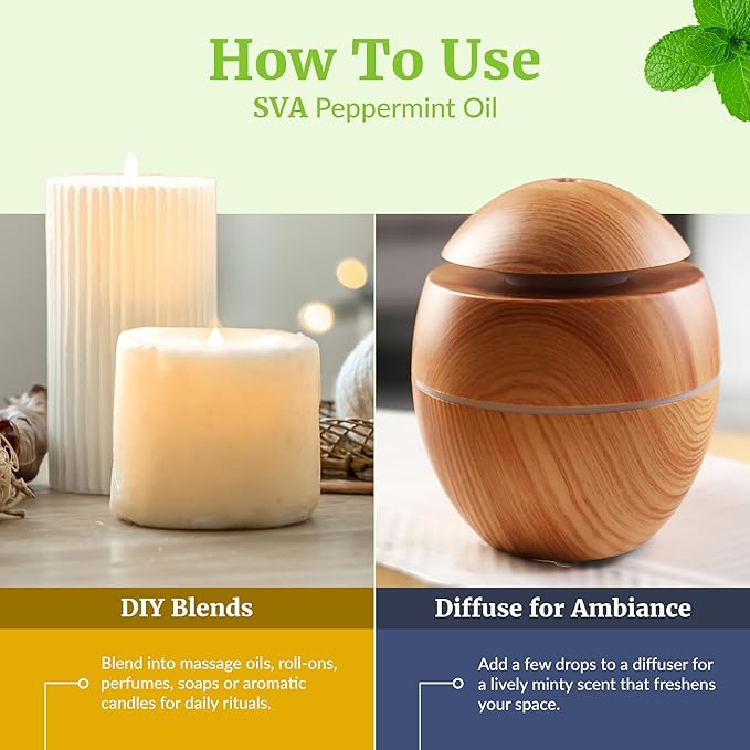 SVA Peppermint Essential Oil – 4 Fl Oz – 100% Natural Peppermint Oil - for Diffuser, Hair Care, Face, Skin Care, Aromatherapy, Scalp and Body Massage, Soap and Candle Making - with Dropper - Bloomnest