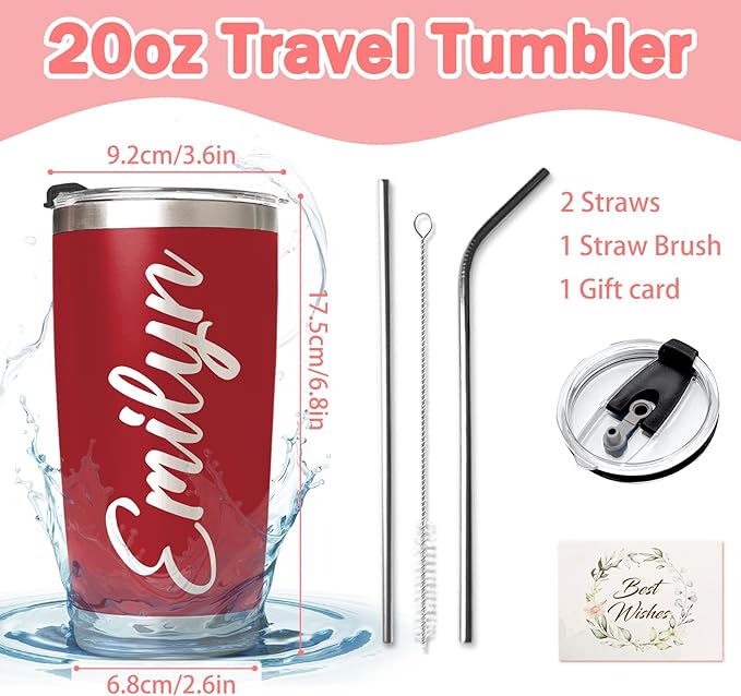 Custom Tumbler Personalized Coffee Tumbler Laser Engrave with Name 12 Designs Double Wall Insulated 20 oz Travel Cup Personalized Gifts for Birthday Christmas Anniversary for Men Women - Bloomnest