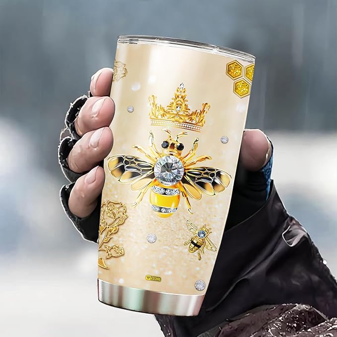 WAZONE Personalized Bees Lovers Bee Honey Cups With Lids 20 30oz Stainless Steel Double Wall Vacuum Coffee Travel Mugs Mothers Day Birthday Christmas Cup Gifts For Women Queen Girls - Bloomnest