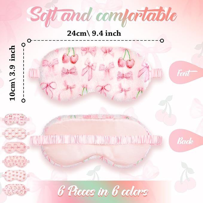 Cuffbow 6 Pcs Plush Sleep Eye Mask Silk Furry Eye Covers for Sleeping Cute Sleep Mask Fluffy Comfortable Sleeping Blindfold for Travel Sleepover Nap Party Supply Girls Women(Bow,Pink) - Bloomnest