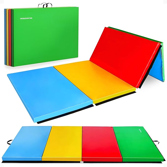 BalanceFrom 10x4 Feet 4-Panel Folding Gymnastics Mat – 2-Inch Thick Pad with Vinyl Surface and Carrying Handles for Tumbling, Yoga, Pilates, Home Workouts, and Martial Arts - Bloomnest