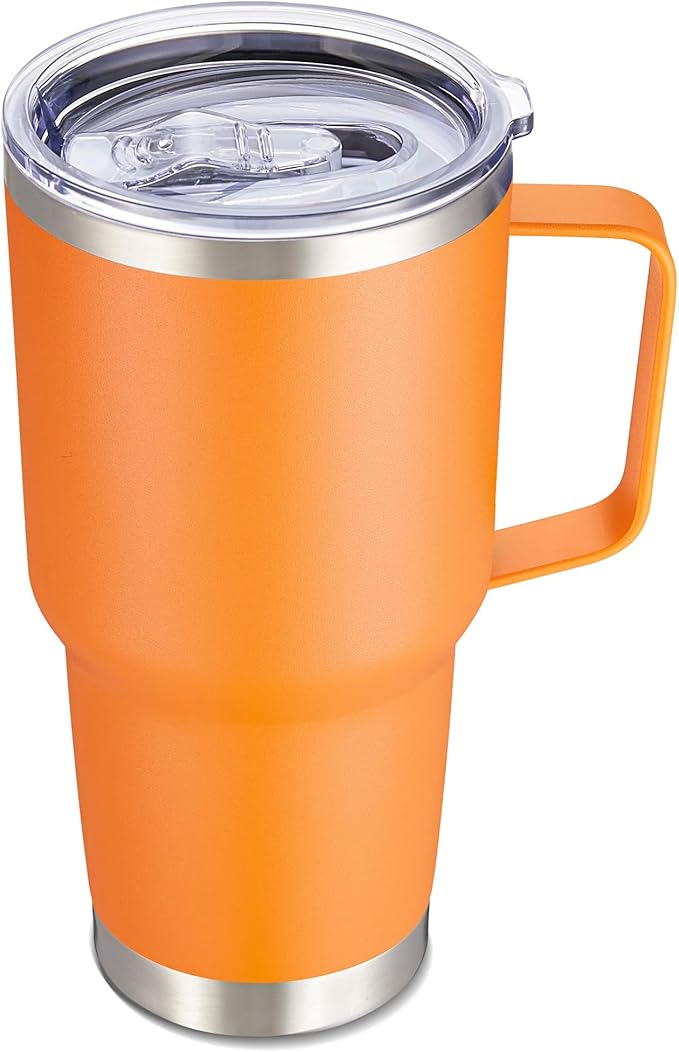 30 oz Tumbler with Handle and Lid, Stainless Steel Tumblers Double Wall Vacuum Insulated Travel Mug Leak Proof Cup Keep Drinks Cold and Hot Orange, 1 Pack