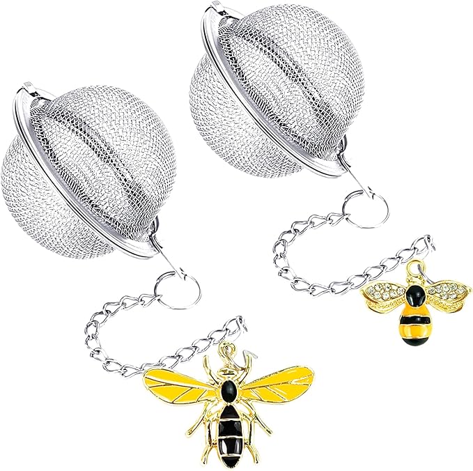 Stainless Steel Mesh Tea Infuser, 2.1 inch Tea Ball with Honey Bee Pendant Tea Strainer Tea Diffuser Tea Steeper for Filtering Tea,Tea Infusers for Loose Tea (Bee, 2PC) - Bloomnest