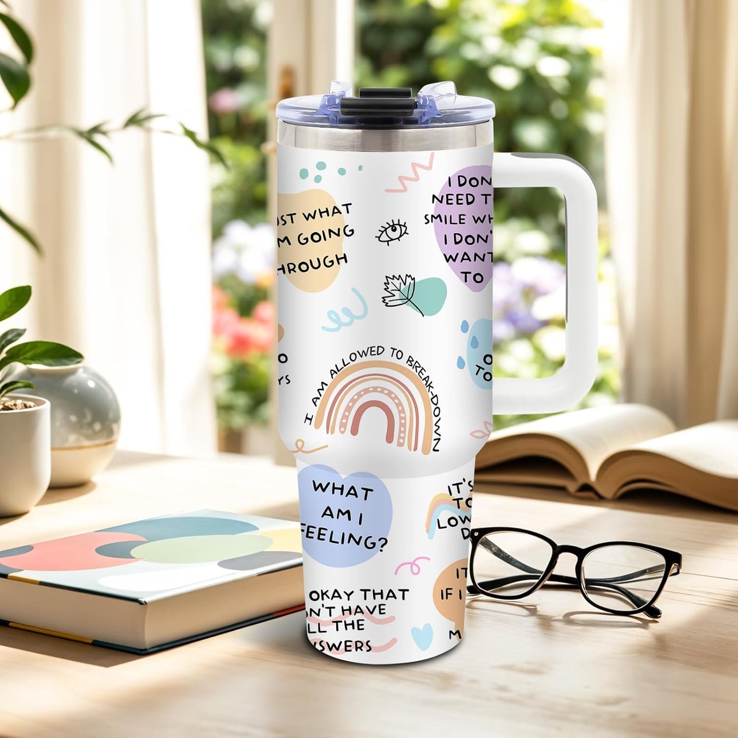 DUUV Mental Health Gifts for Christmas Thanksgiving, My Mental Breakdown Cup, Inspirational Gifts for Women Men Friends Bestie Sister, Positive Affirmations 40 Oz Tumbler with Handle, 1PCS