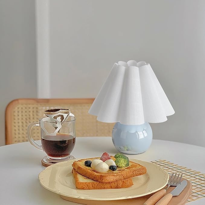 Light Blue Small Bedside Mini Table Lamp for Bedroom, Cute Bedroom Lamps for Nightstand, Cute Mini Table Lamps for Small Spaces with Scalloped Shade for Kitchen Counter, Bookshelf, Kids Dorm, Office - Bloomnest