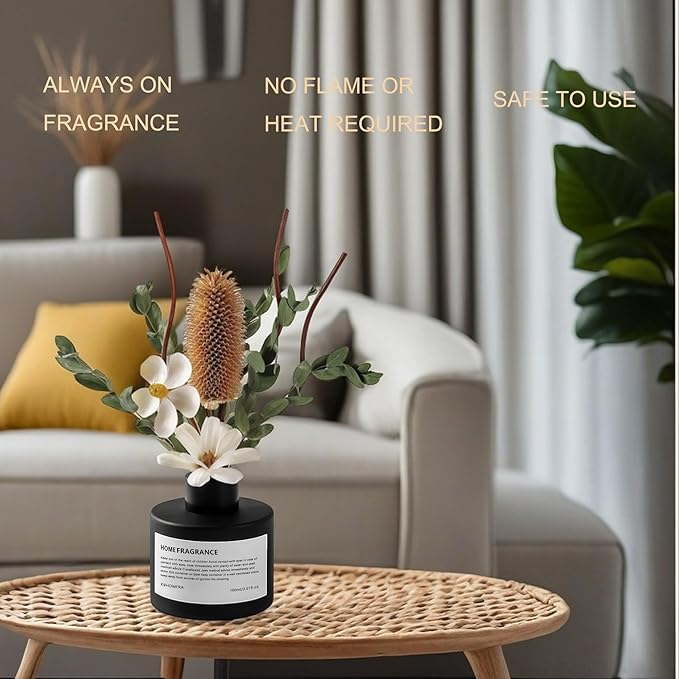 Reed Diffuser Set with Dried Flowers, 3.38fl.oz Fragrance Diffuser with Sticks, Scented Sticks Aroma Diffuser, Home & Office Décor for Air Fresheners, Bathroom (Pure White Gardenia) - Bloomnest
