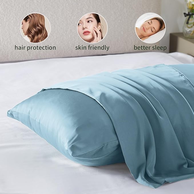 Silk Pillowcase for Hair and Skin Mulberry Silk Pillowcase Soft Breathable Smooth Both Sided Natural Silk Pillowcase with Zipper Beauty Sleep Silk Pillow Case 1 Pack for Gift(Standard,Baby Blue) - Bloomnest