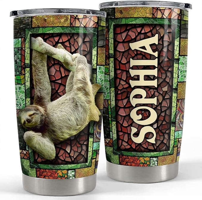 SANDJEST Personalized Sloth Tumbler Mosaic Style 20oz 30oz Tumblers with Lid Gift for Girl Daughter Women Best Friend Sister Animal Lovers Christmas Birthday - Bloomnest