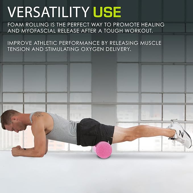 ProsourceFit High Density Foam Rollers 12 - inches Long, Firm Full Body Athletic Massage Tool for Back Stretching, Yoga, Pilates, Post Workout Muscle Recuperation, Black/Blue - Bloomnest