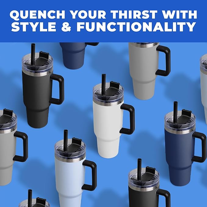 5 Ct of 40 Oz Intrepid Stainless Steel Tumbler with Lid, Straw & Handle – Blue – Customizable Insulated Cups for Water, Coffee, Hot & Iced Drinks – Great for DIY, Events, Work - Bloomnest