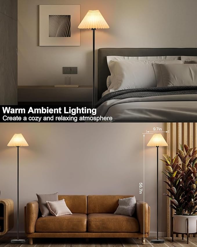 UMEXUS Cordless Floor Lamp for Bedroom, Rechargeable Battery Operated with Remote & Timer, Dimmable RGB, Pleated Standing Light Small Corner Pole Lamps for Living Room Bedside Outdoor Patio Home Decor - Bloomnest