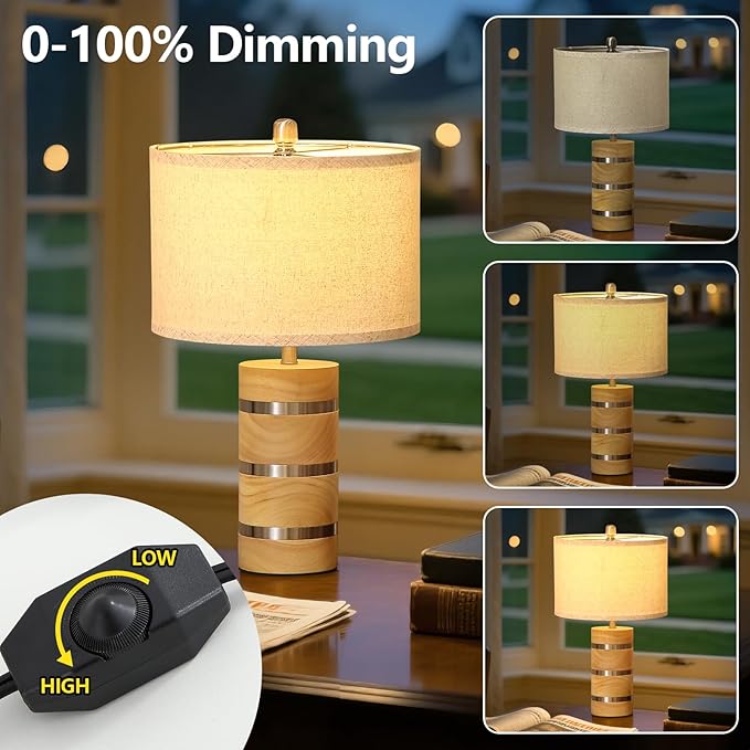 Retro Table Lamp,Farmhouse Nightstand Lamp,Rustic Wood Bedside Lamps,Desk Lamp for Bedroom Living Room Patio Hallway Hotel,UL Listed,Bulbs Included,Set of 2 - Bloomnest