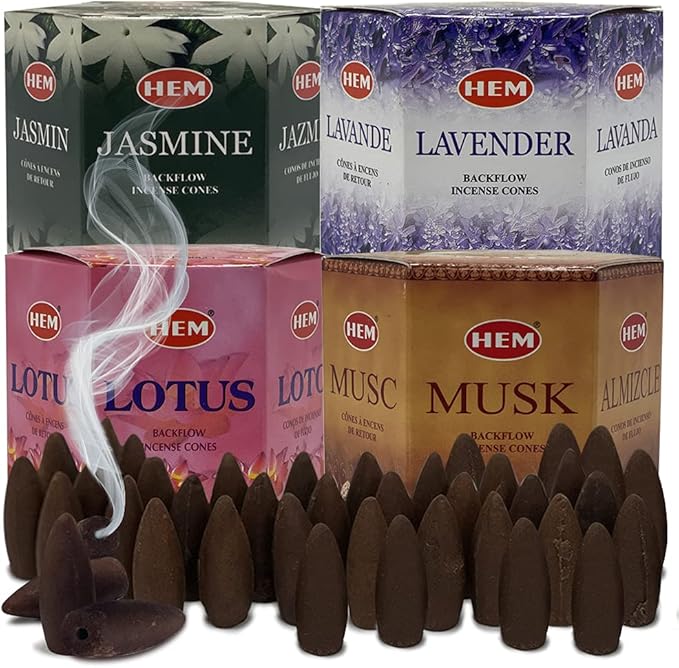 TRUMIRI Incense Cones, 4 Sets of 40 Cones Each, Variety Pack (Jasmine, Lavender, Lotus, Musk) for Waterfall and Mat Bundle TRUMIRI