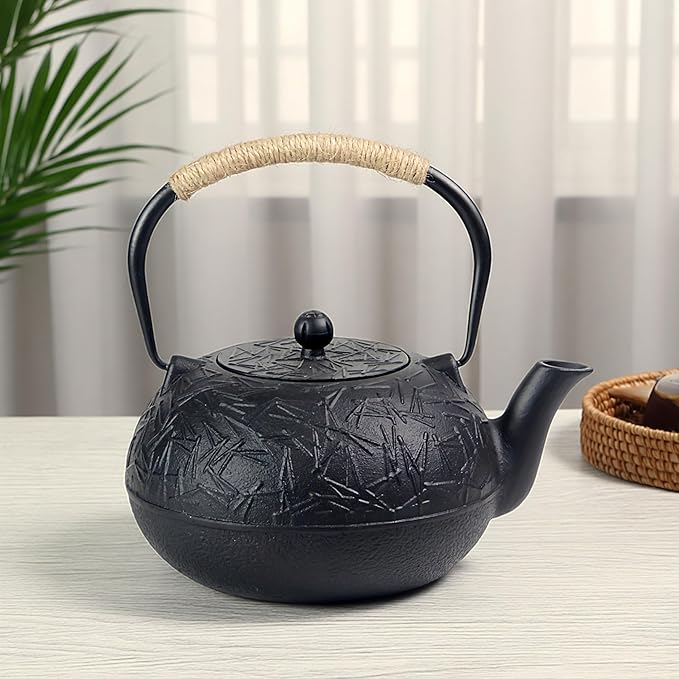 60.9oz YJX Cast Iron Teapot, Japanese Tetsubin Tea Kettle for Stovetop Safe, Cast Iron Tea Pot with Infuser for Loose Leaf, Black Kettle Teapot, Good Gift For Tea Lovers(1800ml) - Bloomnest