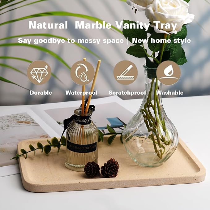 Limetsone Absorbent Vanity Tray for Bathroom Counter-12 X7 Decorative Tray for Perfume, Candles, Stone Jewelry Dish Tray - Bloomnest