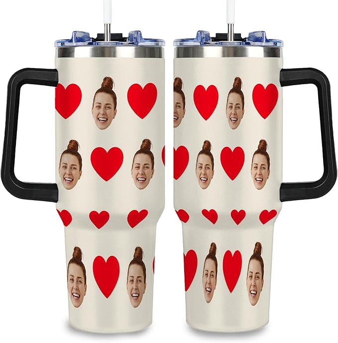 Personalized Tumbler with Photo Face for Women, Custom 40oz Funny Tumblers with Handle and Straw Lid for Couples, Insulated Stainless Steel Travel Coffee Mug, Birthday Valentines Christmas Gag Gifts - Bloomnest