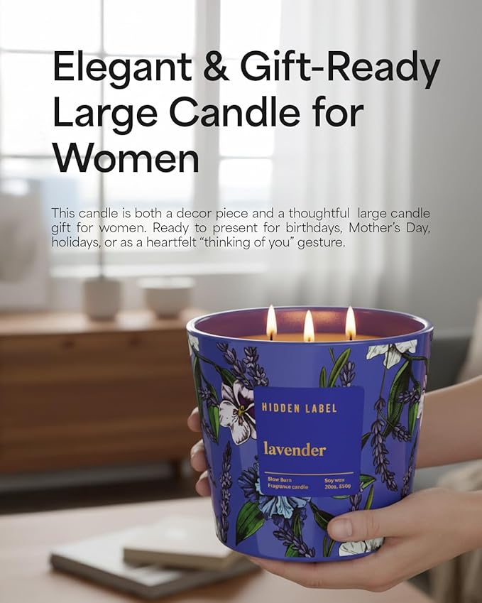 Extra Large Candles, Lavender Candle for Home Scented, 30oz Natural Soy Wax, 3 Wick Large Candle, 100 Hours Clean Burn | Non Toxic | Aromatherapy for Home Decor,Stress Relief,SPA, Relaxation - Bloomnest