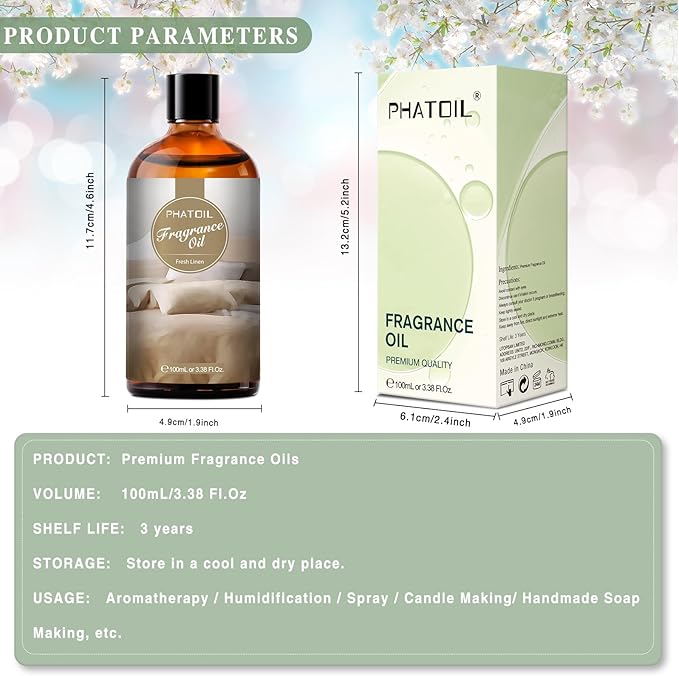 PHATOIL 3.38FL.OZ Fresh Linen Fragrance Oils for Aromatherapy, Essential Oils for Diffusers for Home, Perfect for Diffuser, DIY Candle and Soap Making, DIY Scented Products - 100ml - Bloomnest