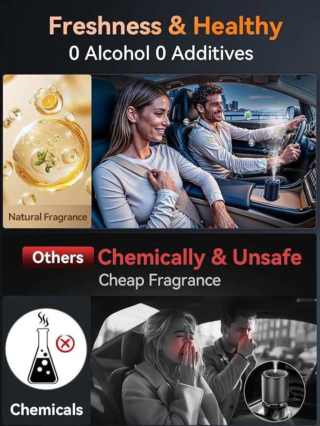 Ceeniu Smart Car Air Fresheners, New smell experience by Ultrasonic mist, Auto On/Off, Powerful Built-in Battery, Long lasting natural fragrance, Adjustable car freshener, Bamboo scent - Bloomnest