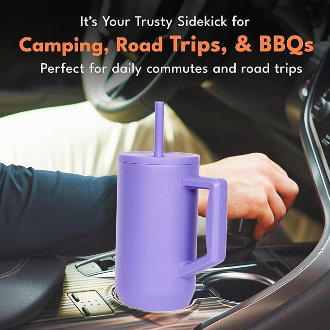 Elemental 40 oz Tumbler with Handle and Straw - Spill Proof Insulated Stainless Steel Commuter for Hot and Cold Beverages - Travel Coffee Mug with 2 Straws & Spill Proof Lid - 40oz - Lavender - Bloomnest