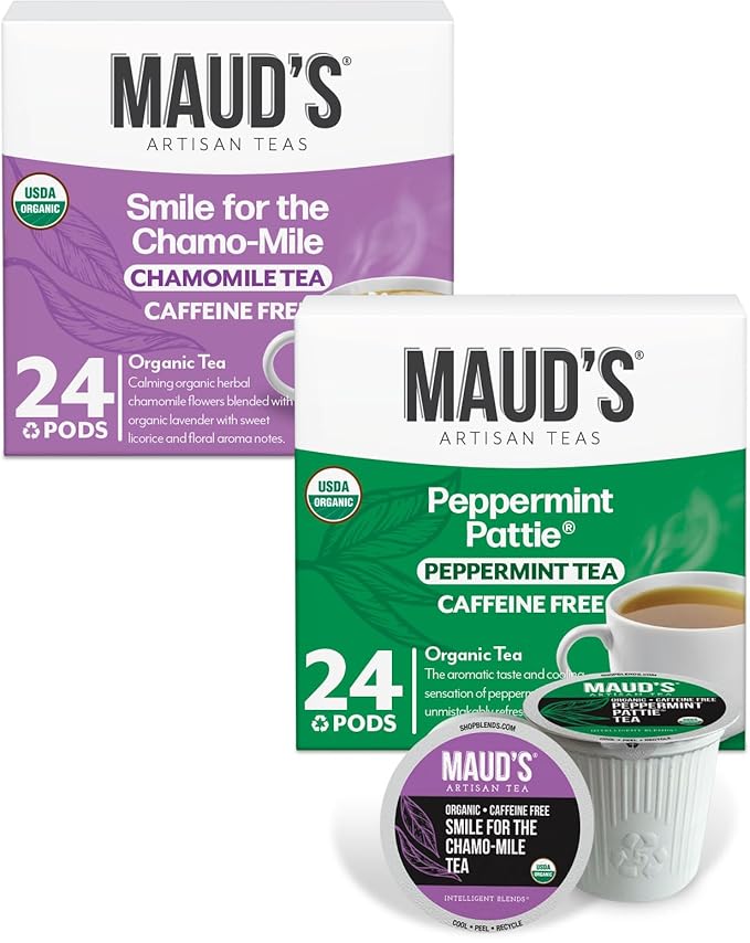 Maud's Organic Chamomile Lavender & Organic Peppermint Tea Bundle, 48 ct, Recyclable Single Serve Pods – 100% Gourmet Blended Tea Leaves, Compatible with Keurig K Cups Maker - Bloomnest
