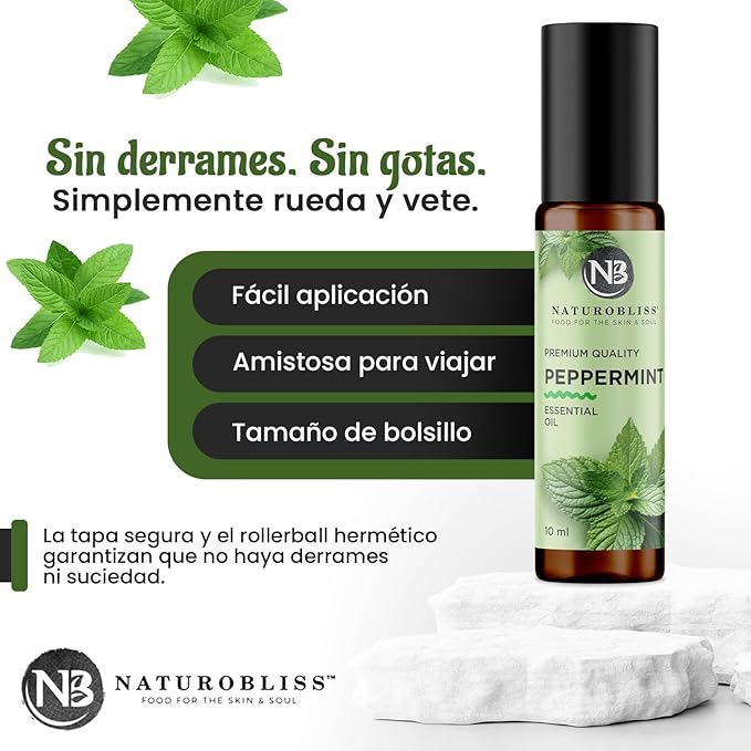 NaturoBliss Peppermint Essential Oil Roll-On, 10 ml - Bloomnest