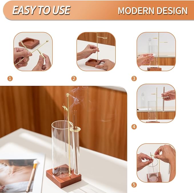 Incense Holder for Stick, Glass Insence Burner for Sticks with Removable Anti Ash Catcher & Storage Tube, Wood Cones Holders Stand with Ash Brush, Yoga Spa Madiation Relaxation, Home Decor - Bloomnest