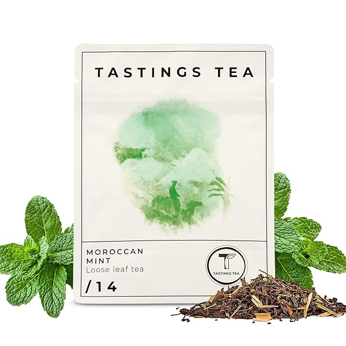 Tastings Tea Moroccan Mint Loose Leaf, 2 oz | Chinese Green Tea & Peppermint Blend | Light Caffeine | Crisp & Refreshing for Natural Digestion | Small Batch & Sustainably Sourced | Resealable Pouch - Bloomnest