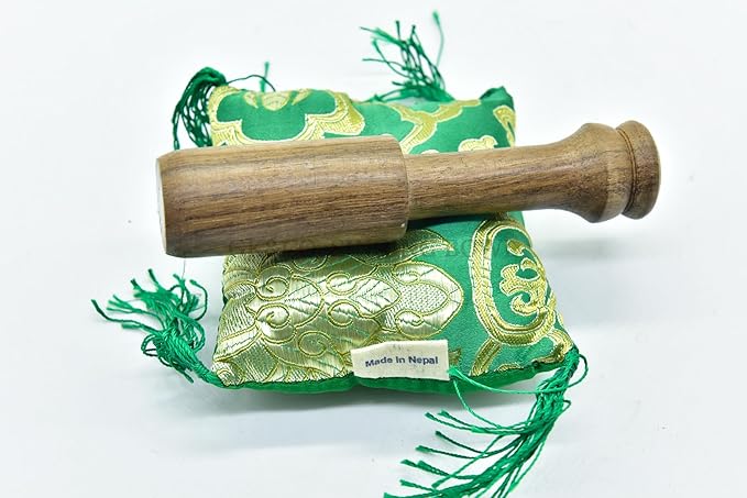 3.75" Tibetan Meditation Yoga Singing Bowl Green Set with free Wooden Mallet and Silk Cushion from Nepal, Singing bowls. (Green) - Bloomnest