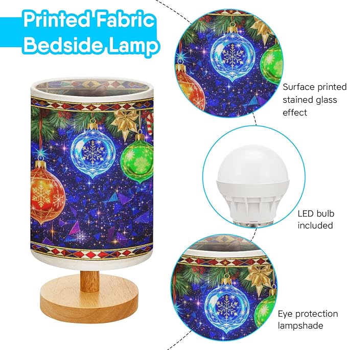 Ornament Xmas Table Lamp LED 3-Color Pressed Bedside for Merry Christmas, Ornament Xmas Shade Christmas Table Lamp with Wood Base for Bedroom Living Room Desk Office - Bloomnest