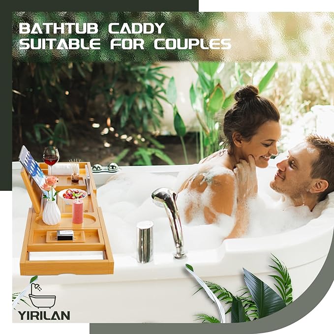 Premium Bathtub Tray Caddy, Expandable Bath Tray, Unique House Warming Gifts, New Home, Anniversary and Wedding Gifts for Couple, Bridal Shower Gift for Women - Bloomnest