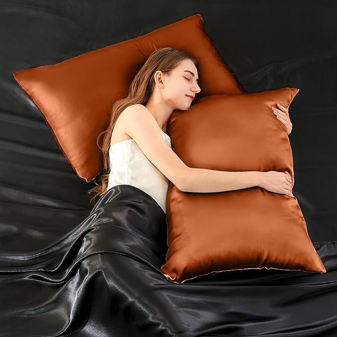 INFIIXSO Mulberry Silk Pillowcase for Hair and Skin, Silk Pillow Cases Queen Size Set of 2 with Hidden Zipper 20x30 Inches, Ultra Smooth and Soft Cooling Pillow Cases for Hot Sleepers(Orange, 2 Pack) - Bloomnest