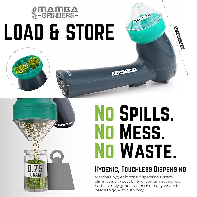 Mamba Lite 0.75g Green All-Plastic Head USB Electric Herb Grinder. Small Portable Herbal Machine & Spice Mill for the Kitchen - Bloomnest