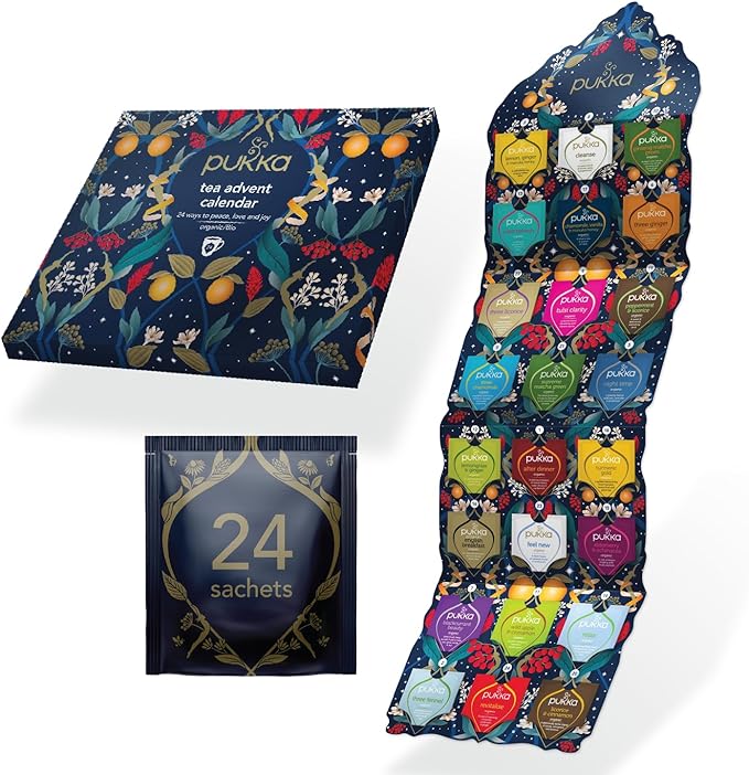 Pukka 2023 Advent Calendar Organic Tea, Herbal Tea Variety Pack, Selection of 24 Delightful Black & Green Teas and Infusions, 100% Organic - Bloomnest