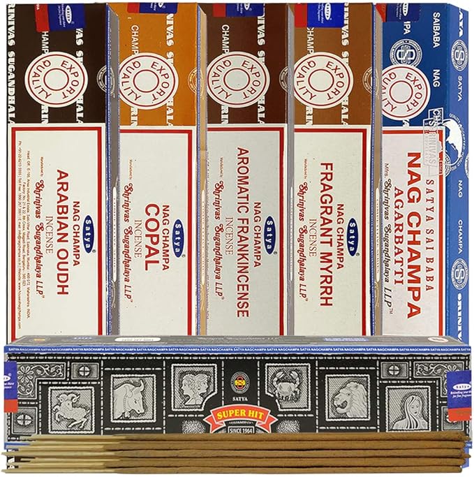 Satya Incense Sticks Variety Pack #4 and Incense Stick Holder Bundle with 6 Based Fragrances TRUMIRI