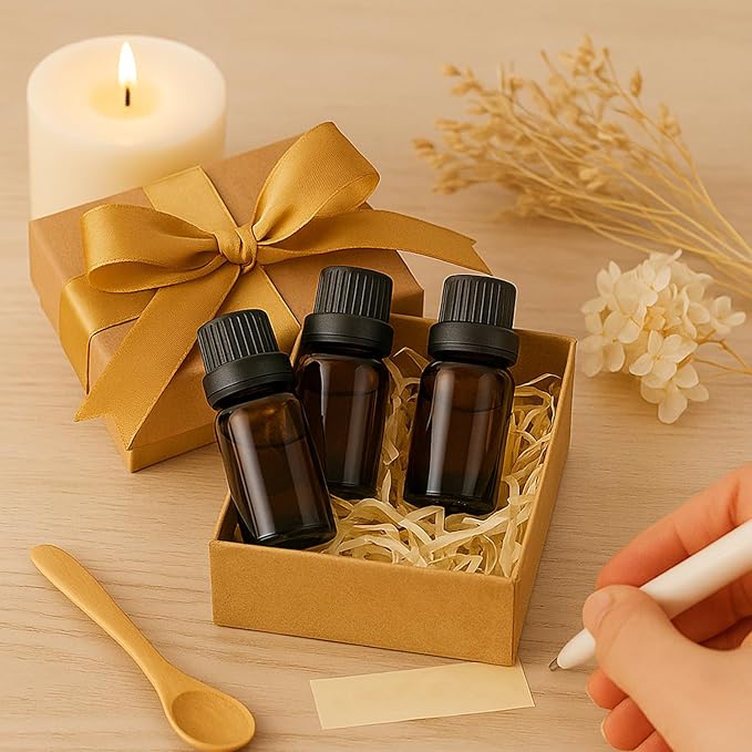 10Packs 10ml Amber Glass Essential Oil Bottles Refillable Dropper Vials with Black Caps and Orifice Reducer Empty Sample Containers for Essential Oils, Perfume, Aromatherapy, DIY Crafts