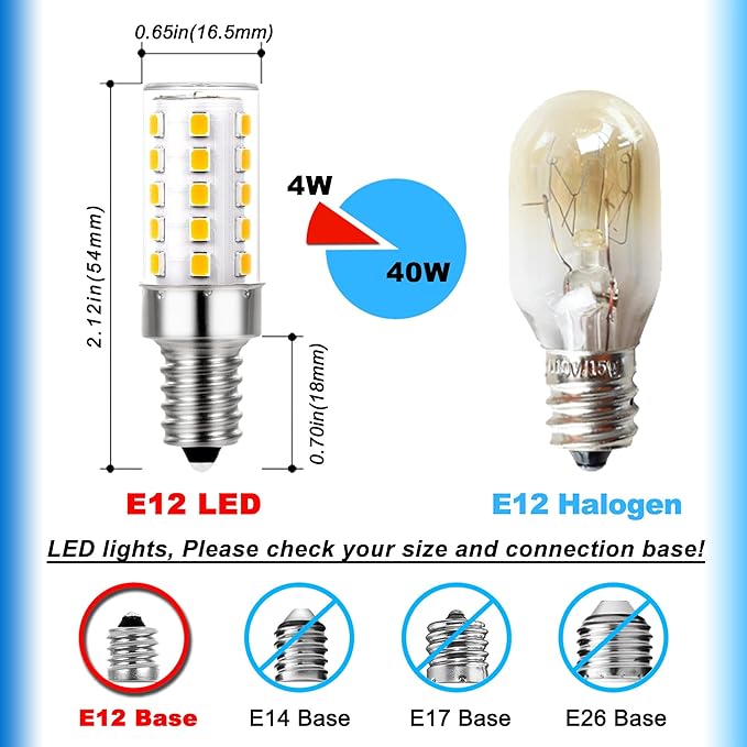 Dimmable E12 C7 Candelabra Led Light Bulbs 4W, Kx-2000 25W-40 Watt Halogen Equivalent, 3000k Warm White T6 Small Base 120V E12 Led Bulbs for Ceiling Fan Light Salt Lamp,450 lm(5Pack) - Bloomnest