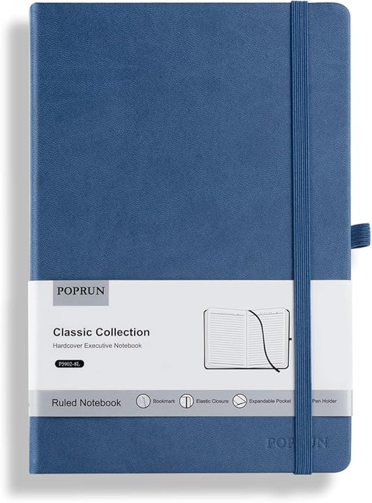 POPRUN A5 Lined Journal Notebooks, Leather Hardcover Thick Notebook for Writing, Business Work, Travel, School, College, Christmas, 5.5 x 8.3 inch, 240 Pages Classic Ruled Journals Notepad, Blue - Bloomnest
