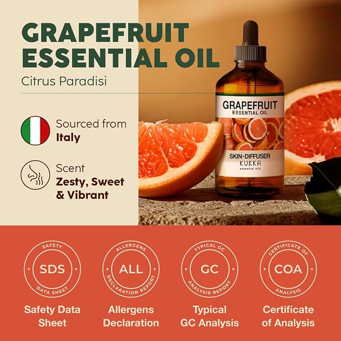 KUKKA Grapefruit Essential Oils - 4 Fl Oz - for Hair, Skin, Diffuser, Aromatherapy & DIY Soap Making Scent - Bloomnest