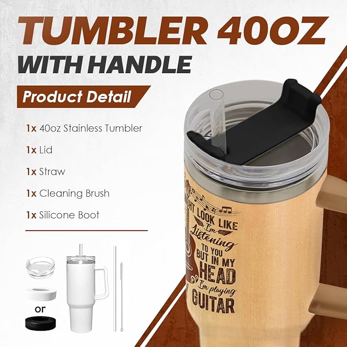 SANDJEST Guitarist Gifts for Men, 40oz Stainless Steel Insulated Coffee Tumbler with Lid & Straw, Travel Cup Gift for Musician Guitar Player, Christmas Birthday - Bloomnest