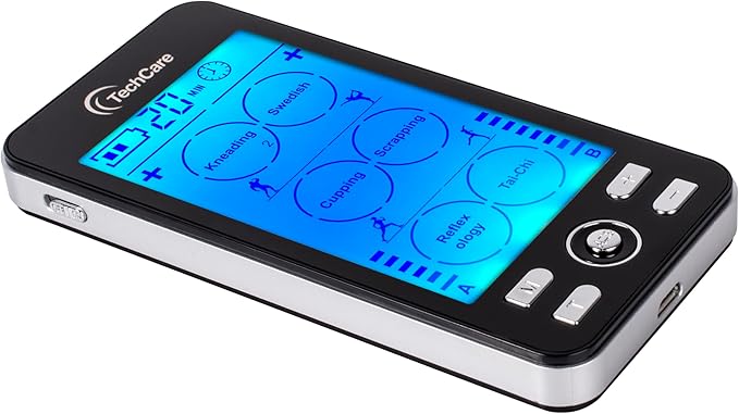 TechCare TENS EMS Muscle Stimulator – Dual Channel Rechargeable Unit with 24 Modes & 20 Intensity Levels for Pain Relief, Back & Sciatica Therapy, Muscle Recovery & Massage TechcareMassager