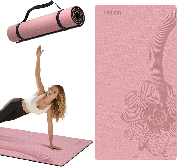 Large Yoga Mat 75"x 40"x10mm (2/5 inch) – Extra Thick & Wide, TPE Fitness Mat, Printed Non-Slip Exercise Mat with Carrying Strap for Men & Women, Pilates, Stretching, Fitness & Workout - Bloomnest