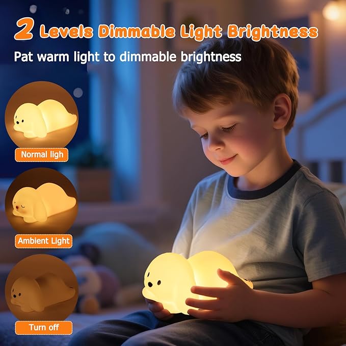 Tremdwoto Dog Night Light for Kids,Cute 7 Colorful Night Light Baby Girl Squishy Night Lights Lamp 1/3 Hour Timer Puppy Light Dimmable Nursery Nightlight，Kawaii Bedroom Decor,Gift for Boys and Girls - Bloomnest