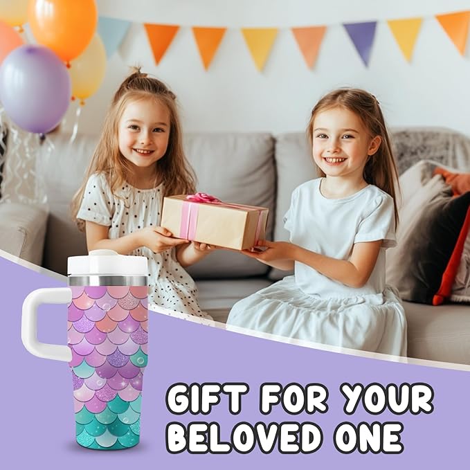 Gifts for Girls - 14oz Kids Themed Tumbler with Handle and Straw, Stainless Steel Insulated Water Cup, for Sport, School, Travel - Colorful Children Birthday Gift Cup(1pc) - Bloomnest