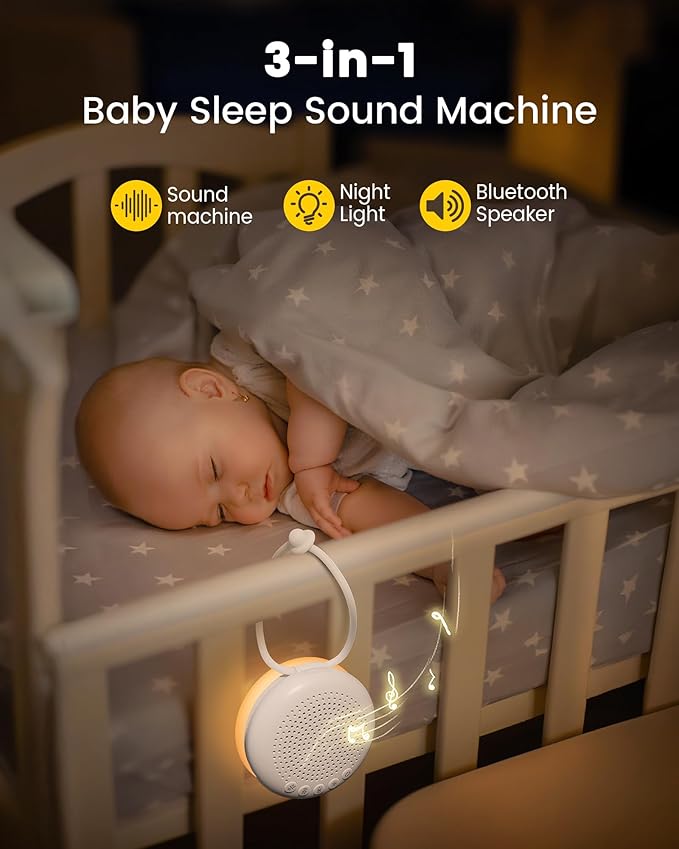Glocusent 3-In-1 Portable Sound Machine for Baby, White Noise for Sleeping, Night Light & Phone Connected Speaker 34 Sounds Timing Function 1000mAh Large Battery Designed for Travel Deep Restful Sleep - Bloomnest